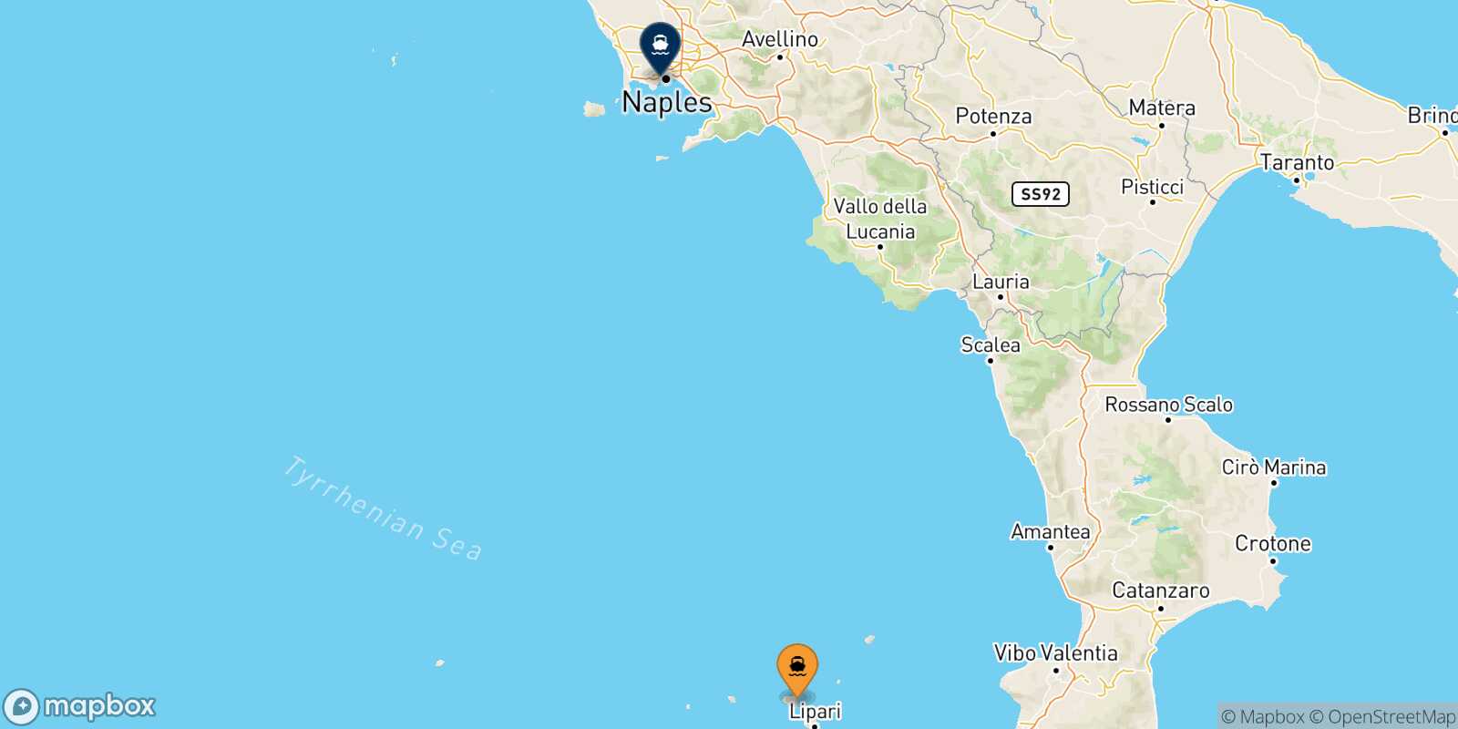 Mappa della rotta Santa Marina (Salina) Napoli Mergellina