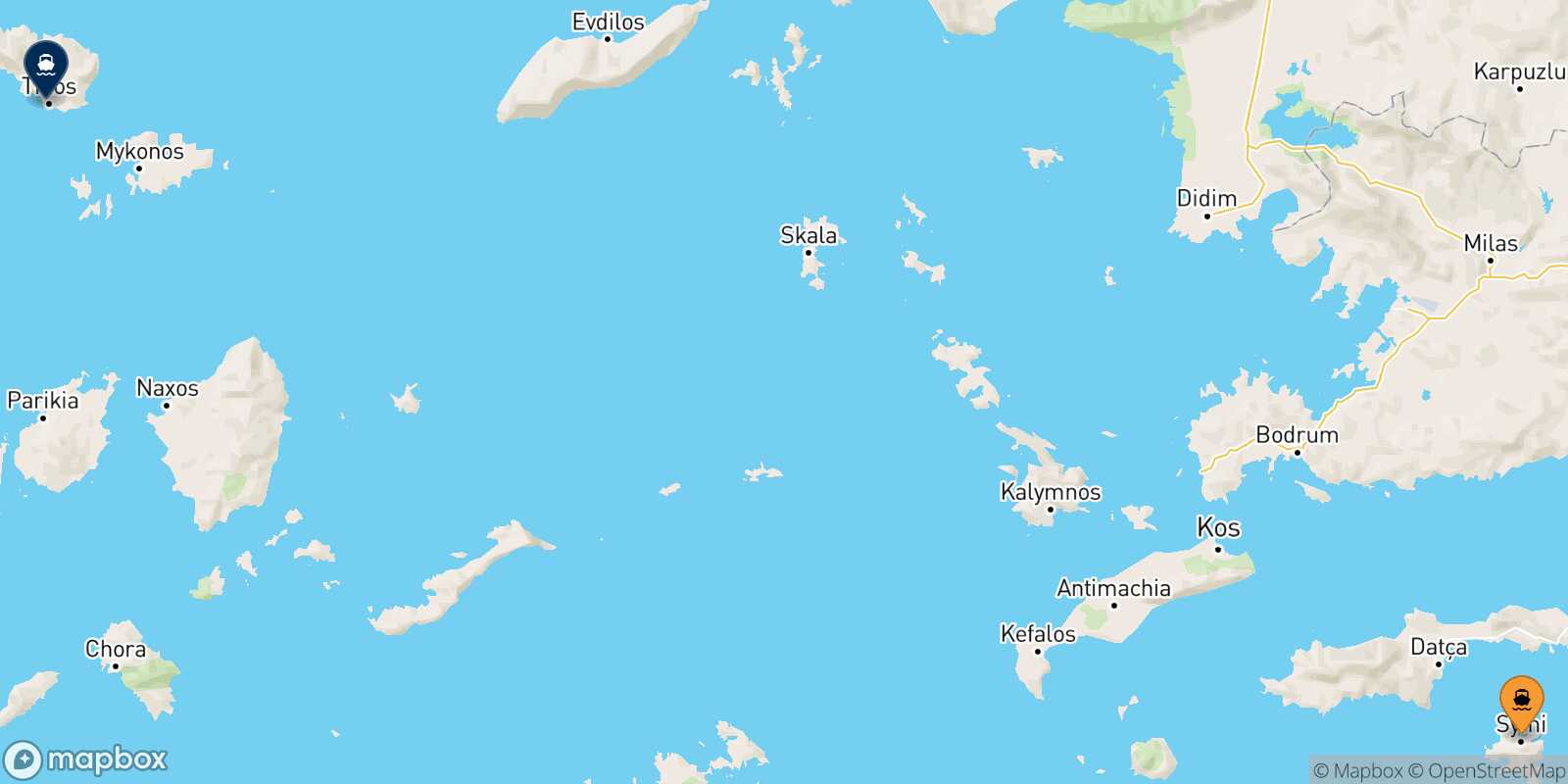 Mappa della rotta Symi Tinos