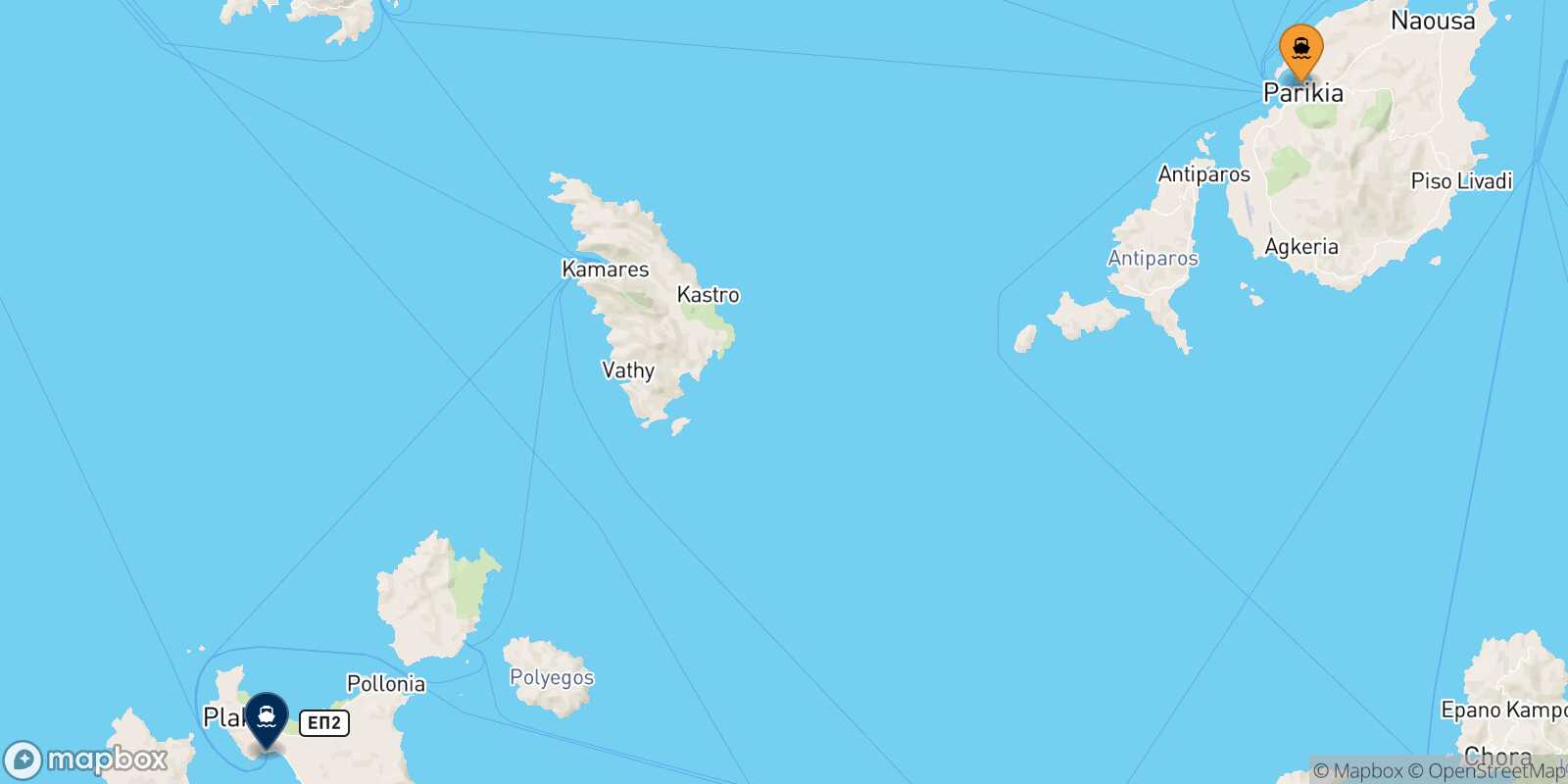 Mappa della rotta Paros Milos