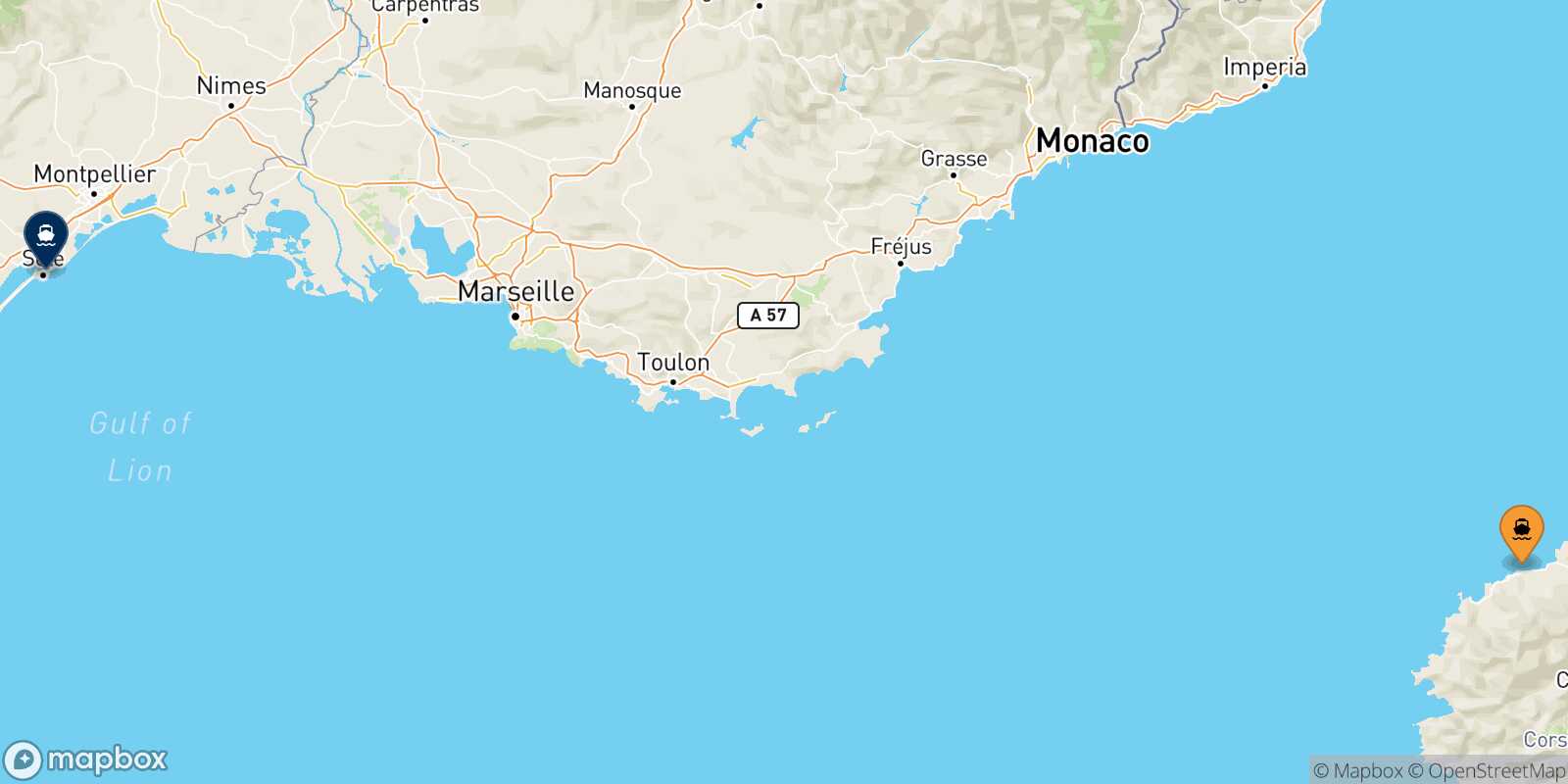 Mappa della rotta Ile Rousse Sete