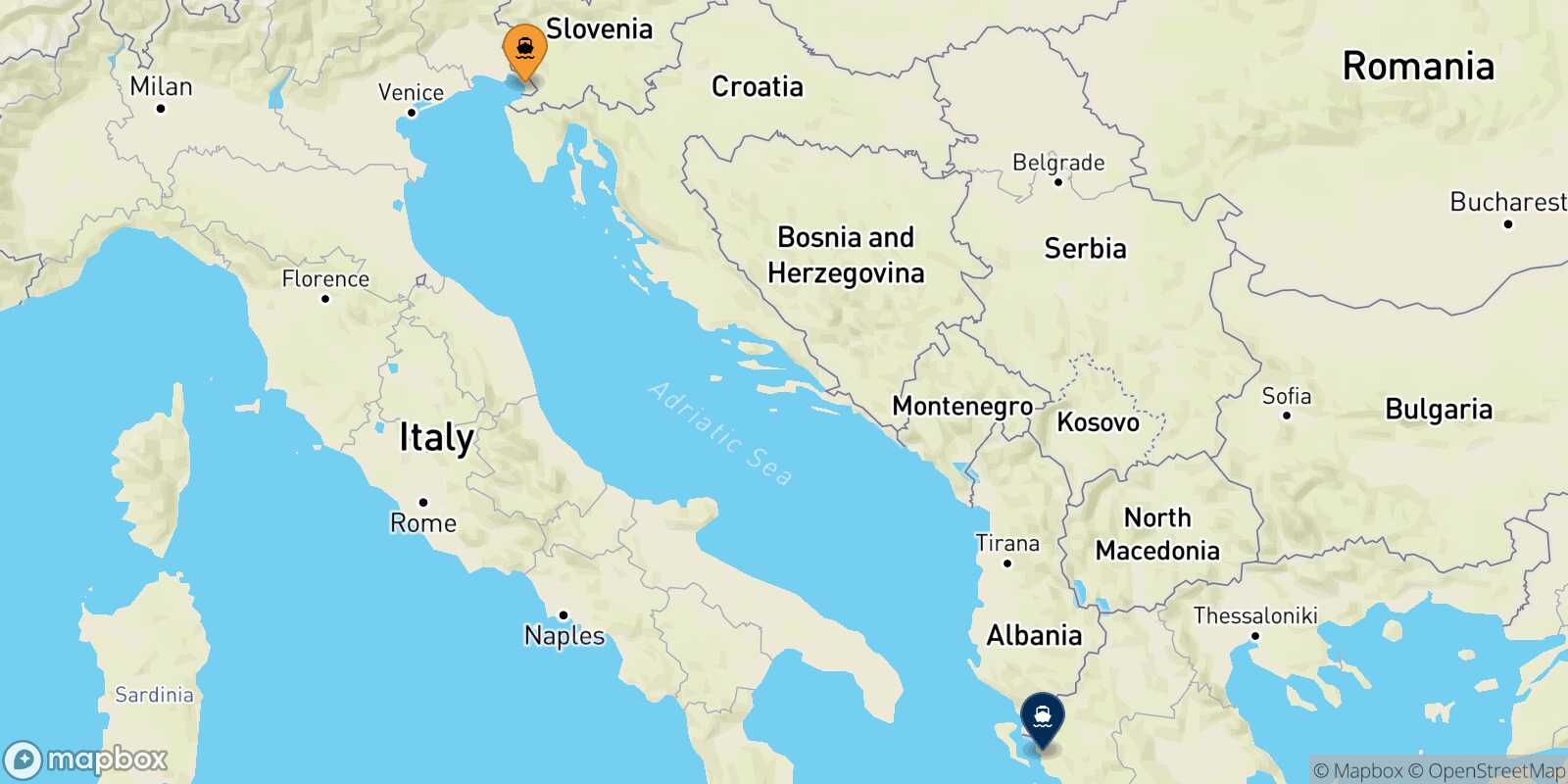 Mappa della rotta Trieste Igoumenitsa
