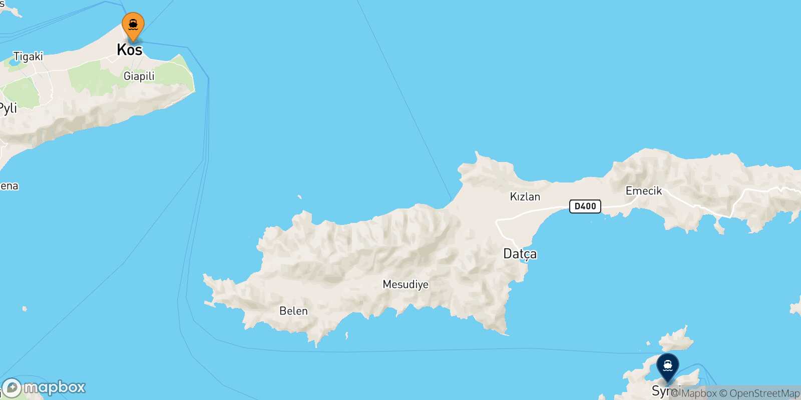Mappa della rotta Kos Symi