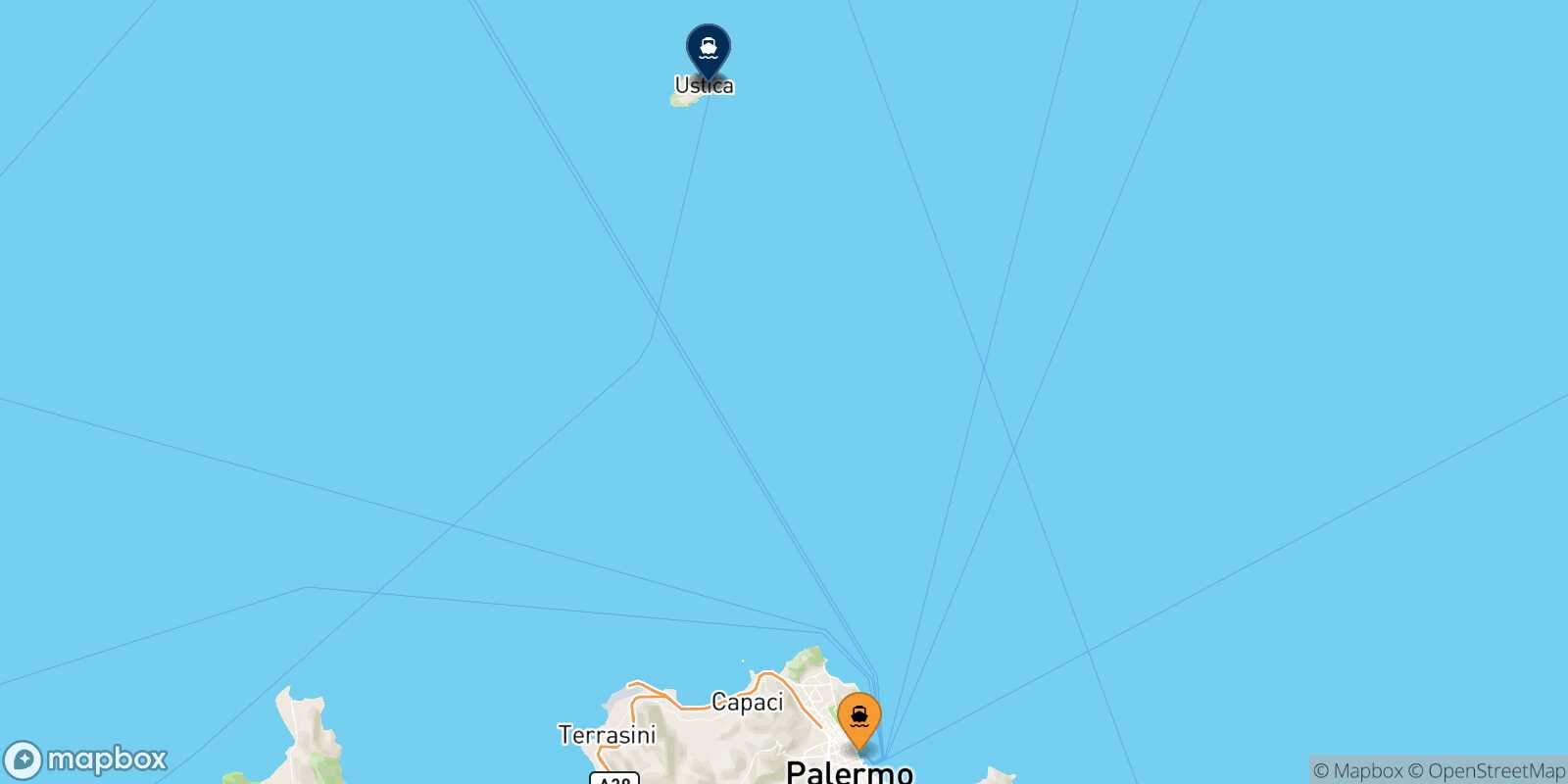 Mappa delle destinazioni raggiungibili da Palermo