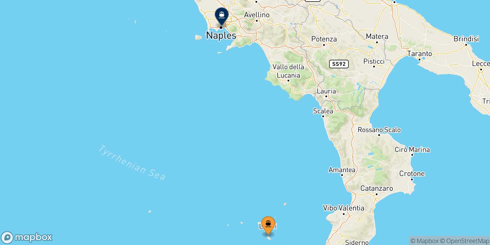 Mappa della rotta Vulcano Napoli
