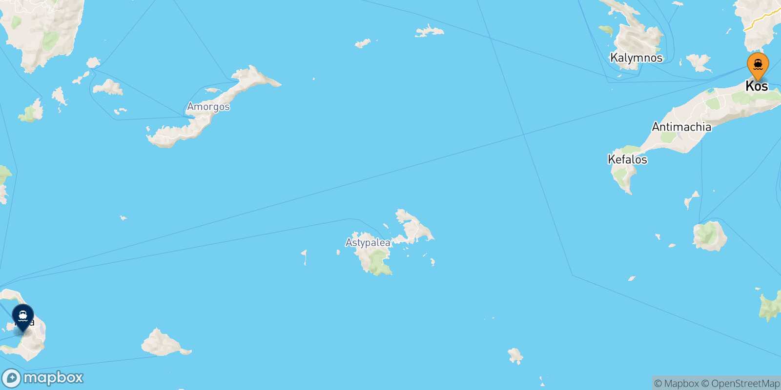 Mappa della rotta Kos Santorini
