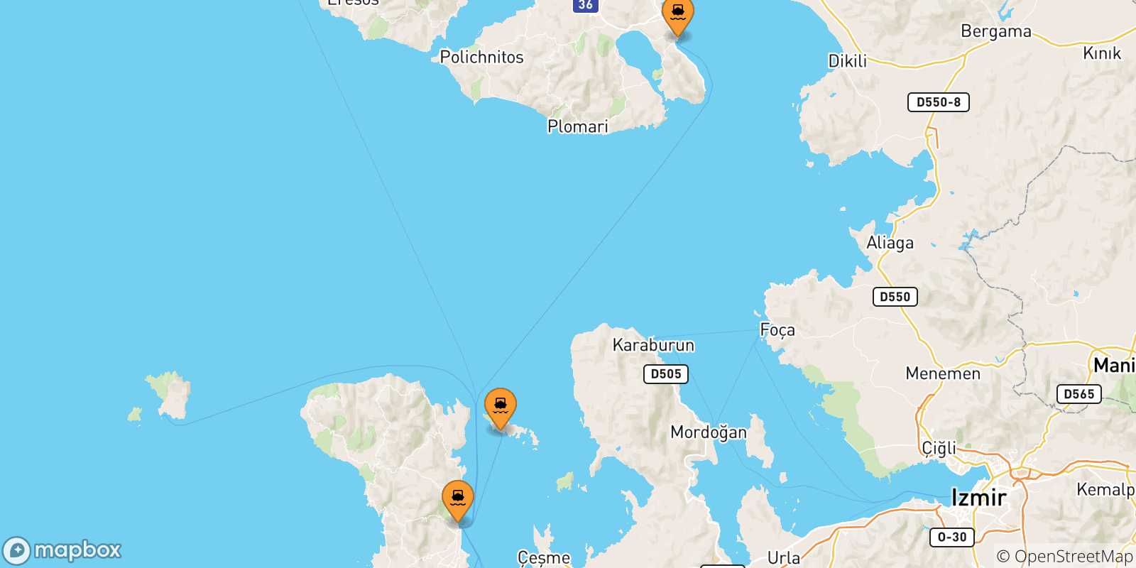 Mappa delle possibili rotte tra le Isole Egeo Nord Orientale e Psara