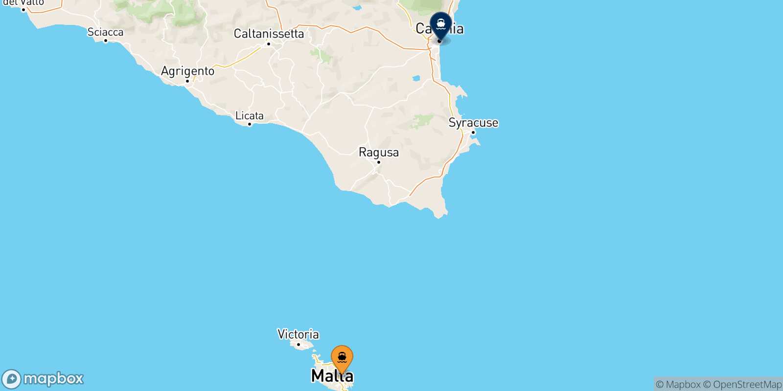 Mappa dei porti collegati con  Catania