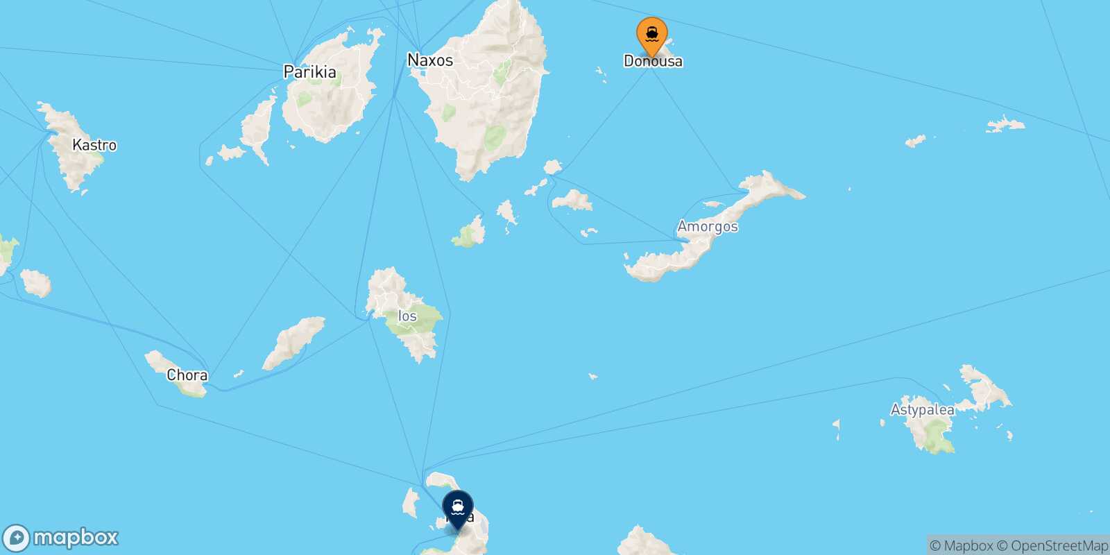 Mappa della rotta Donoussa Santorini