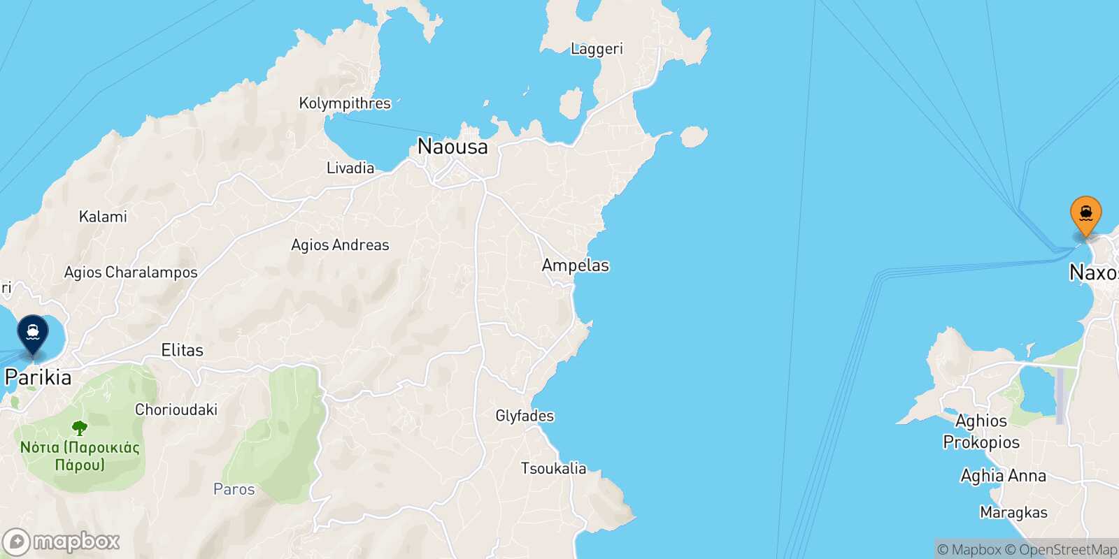 Mappa della rotta Naxos Paros