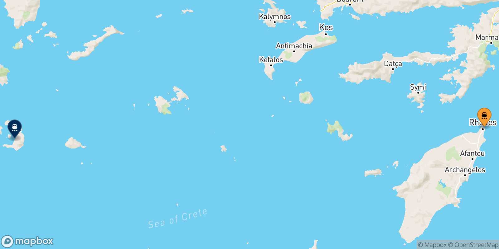 Mappa della rotta Rodi Santorini