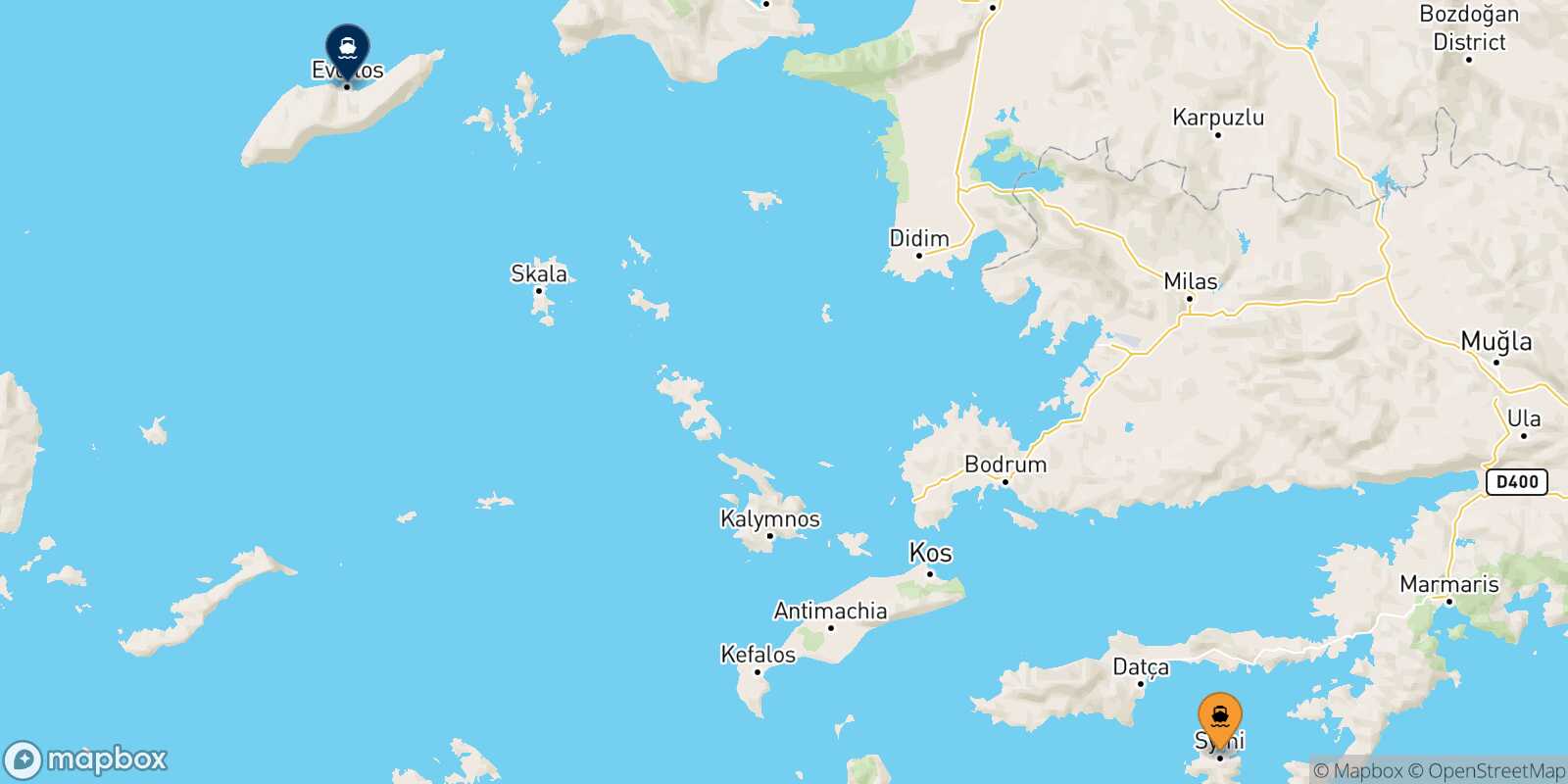 Mappa della rotta Symi Evdilos (Ikaria)