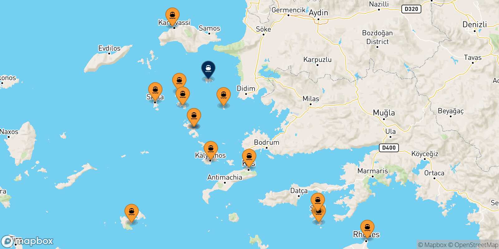Mappa dei porti collegati con  Agathonisi