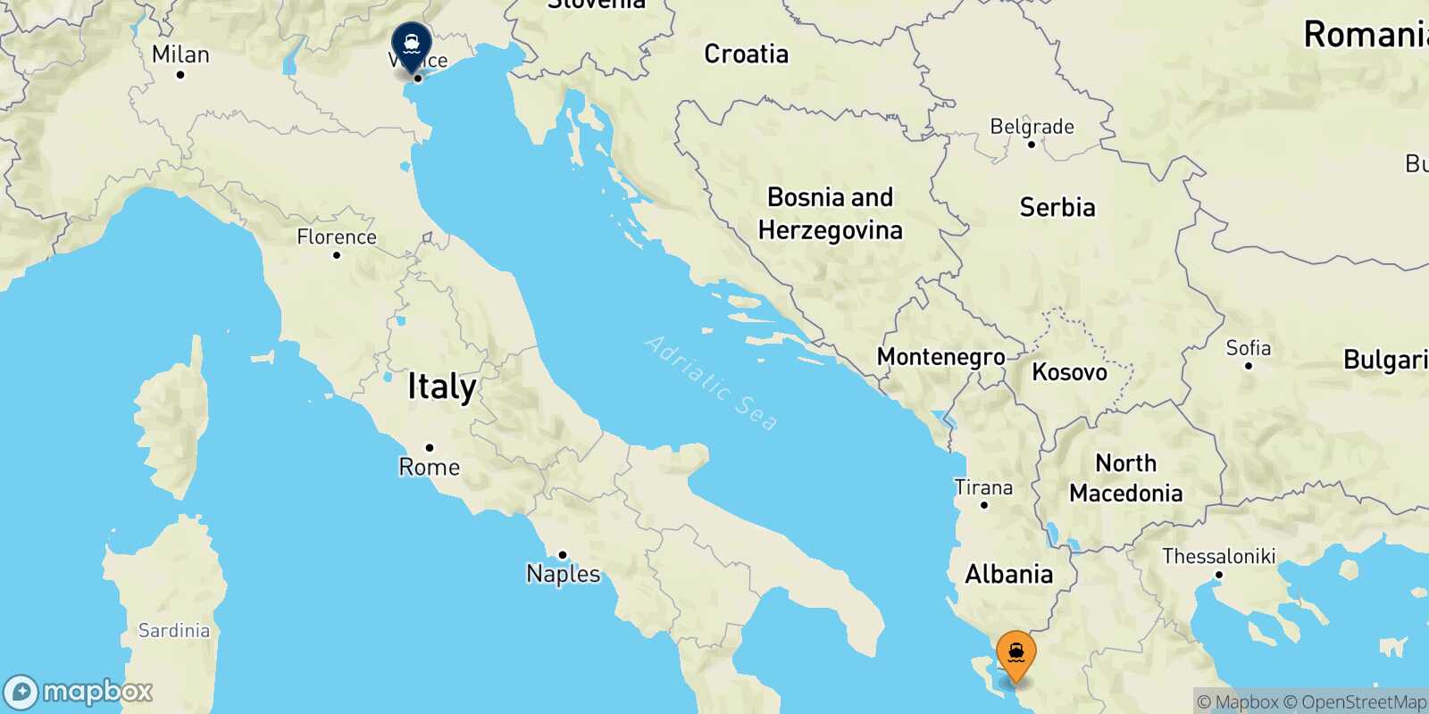 Mappa della rotta Igoumenitsa Venezia