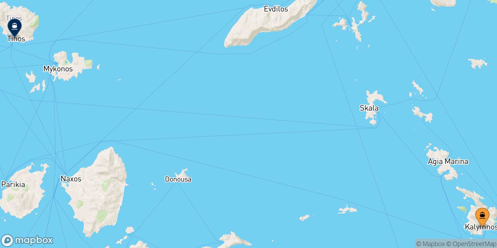 Mappa della rotta Kalymnos Tinos
