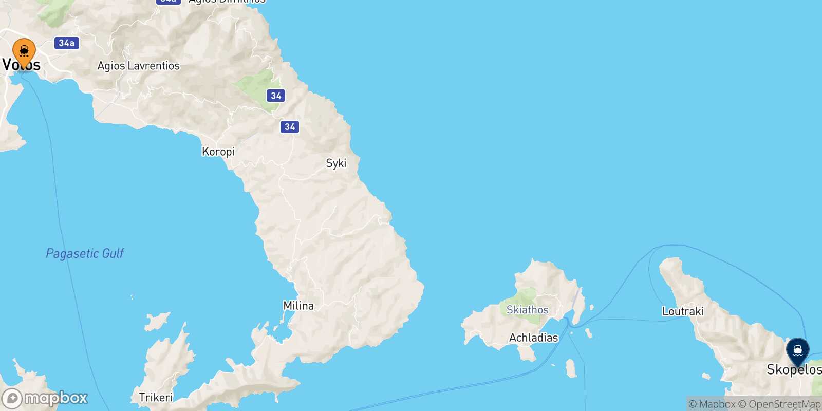Mappa della rotta Volos Skopelos