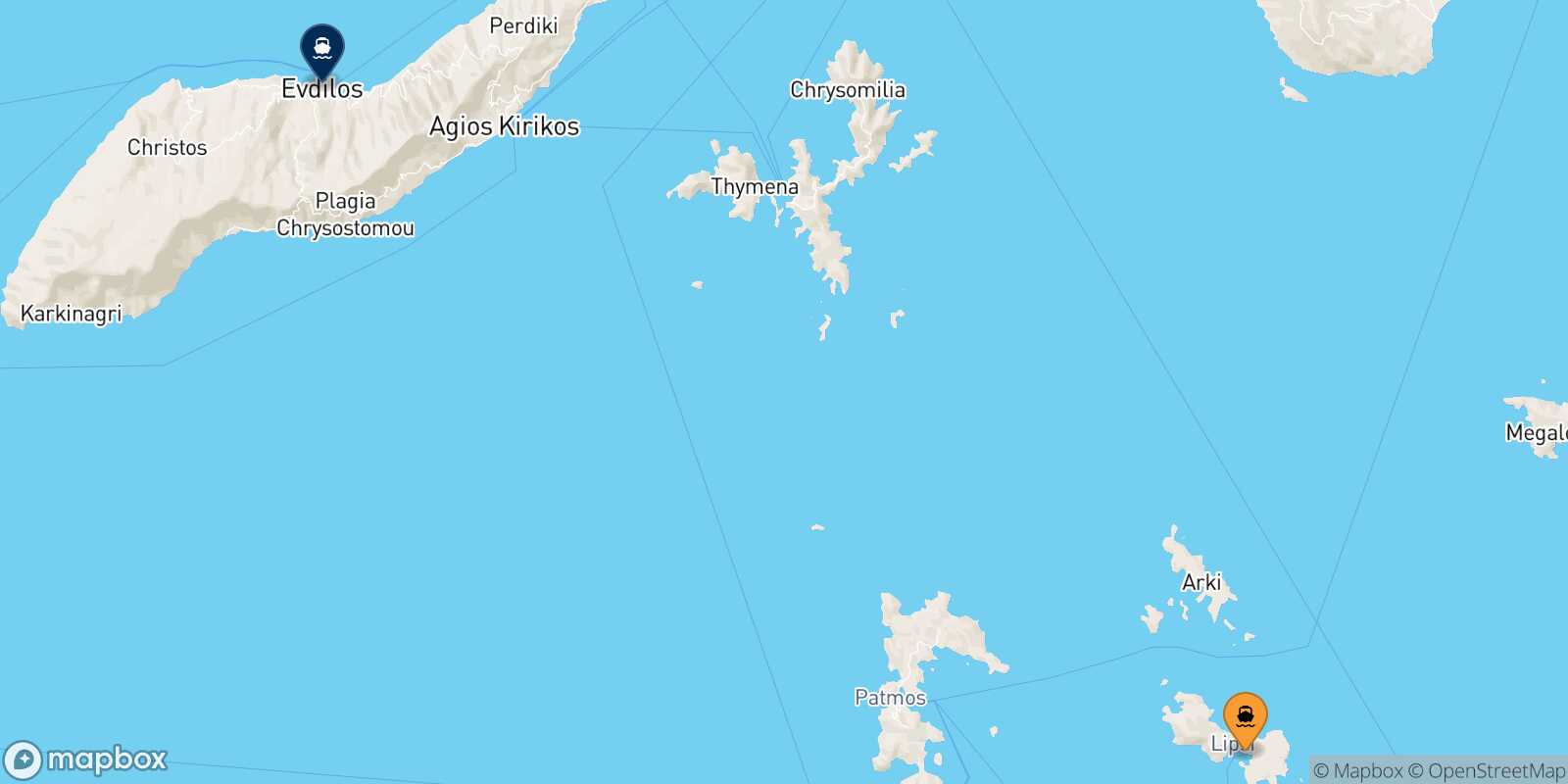 Mappa della rotta Lipsi Evdilos (Ikaria)