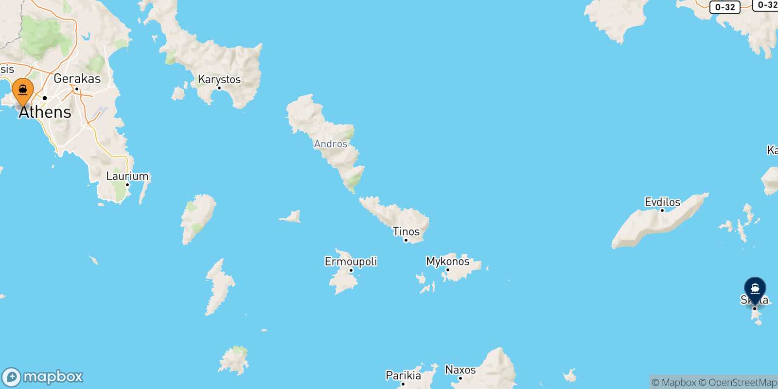 Mappa della rotta Pireo Patmos