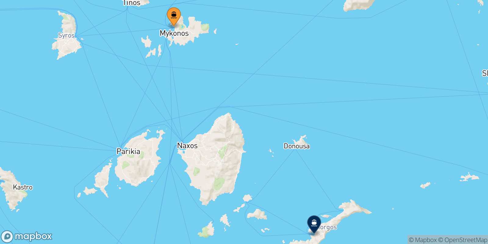 Mappa della rotta Mykonos Katapola (Amorgos)