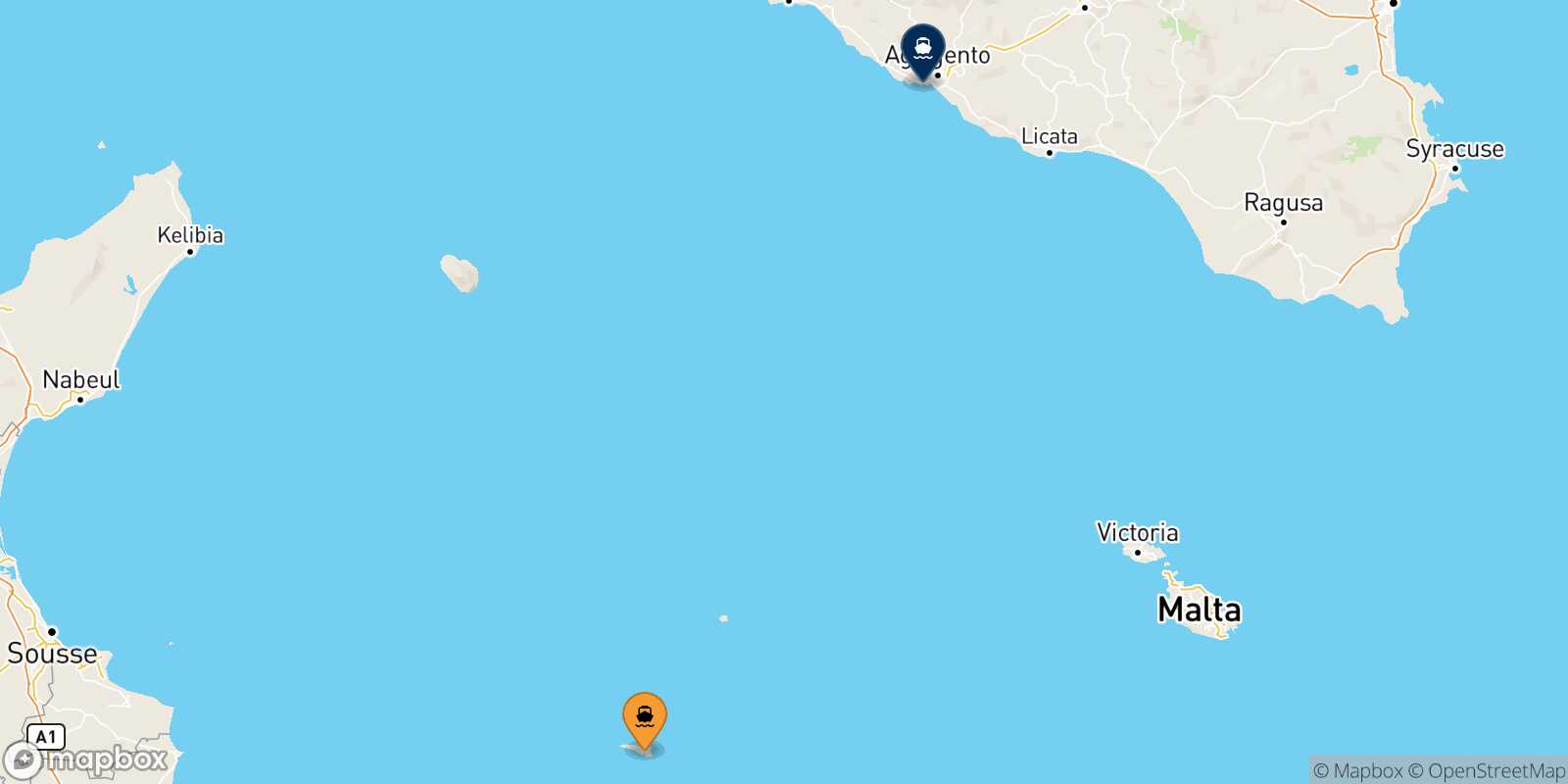 Mappa delle destinazioni raggiungibili da Lampedusa