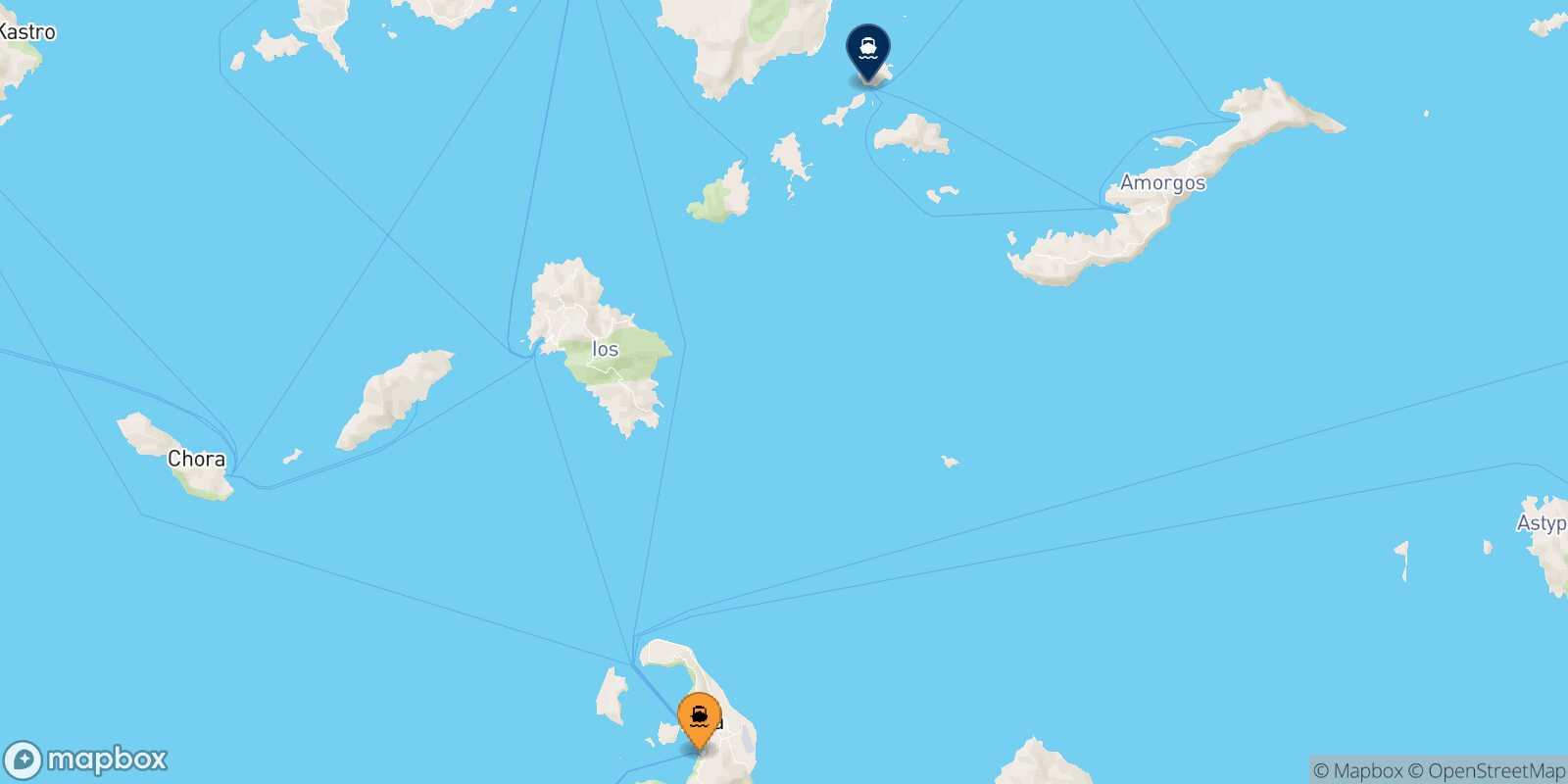 Mappa della rotta Santorini Koufonissi