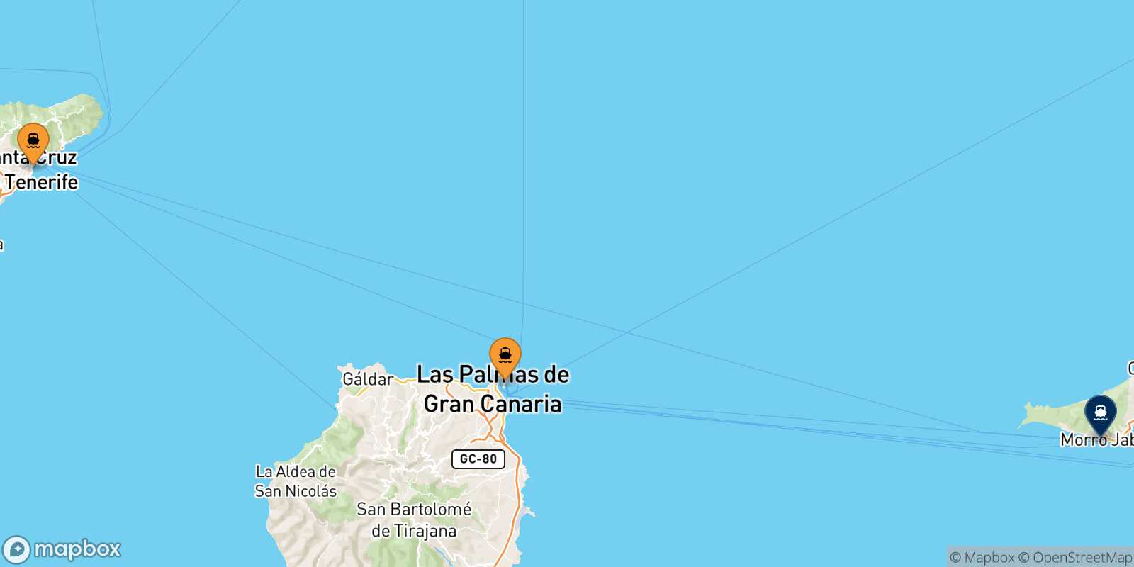 Mappa dei porti collegati con  Morro Jable (Fuerteventura)
