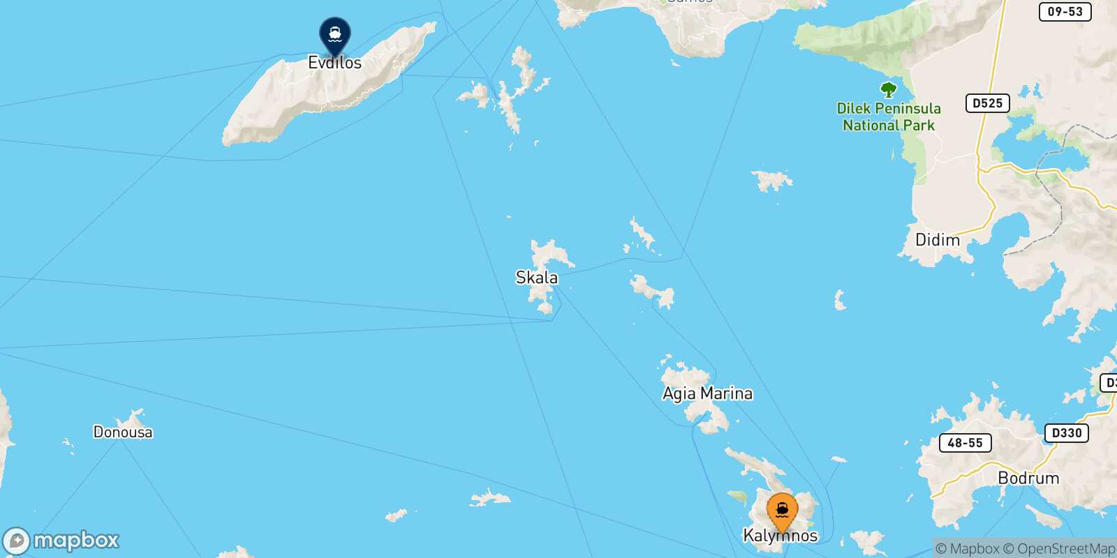 Mappa della rotta Kalymnos Evdilos (Ikaria)