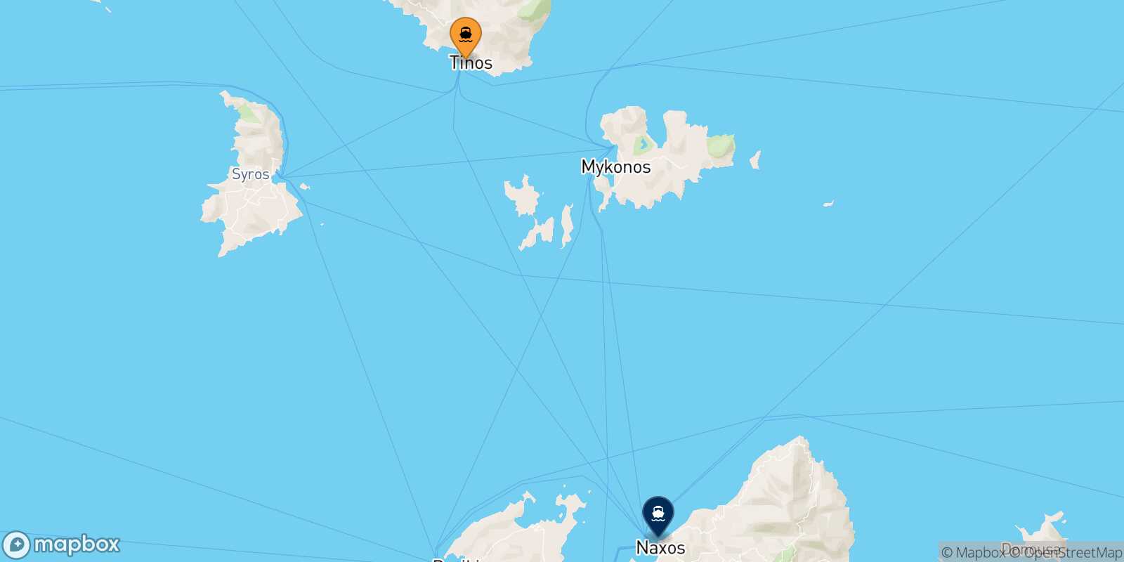 Mappa della rotta Tinos Naxos