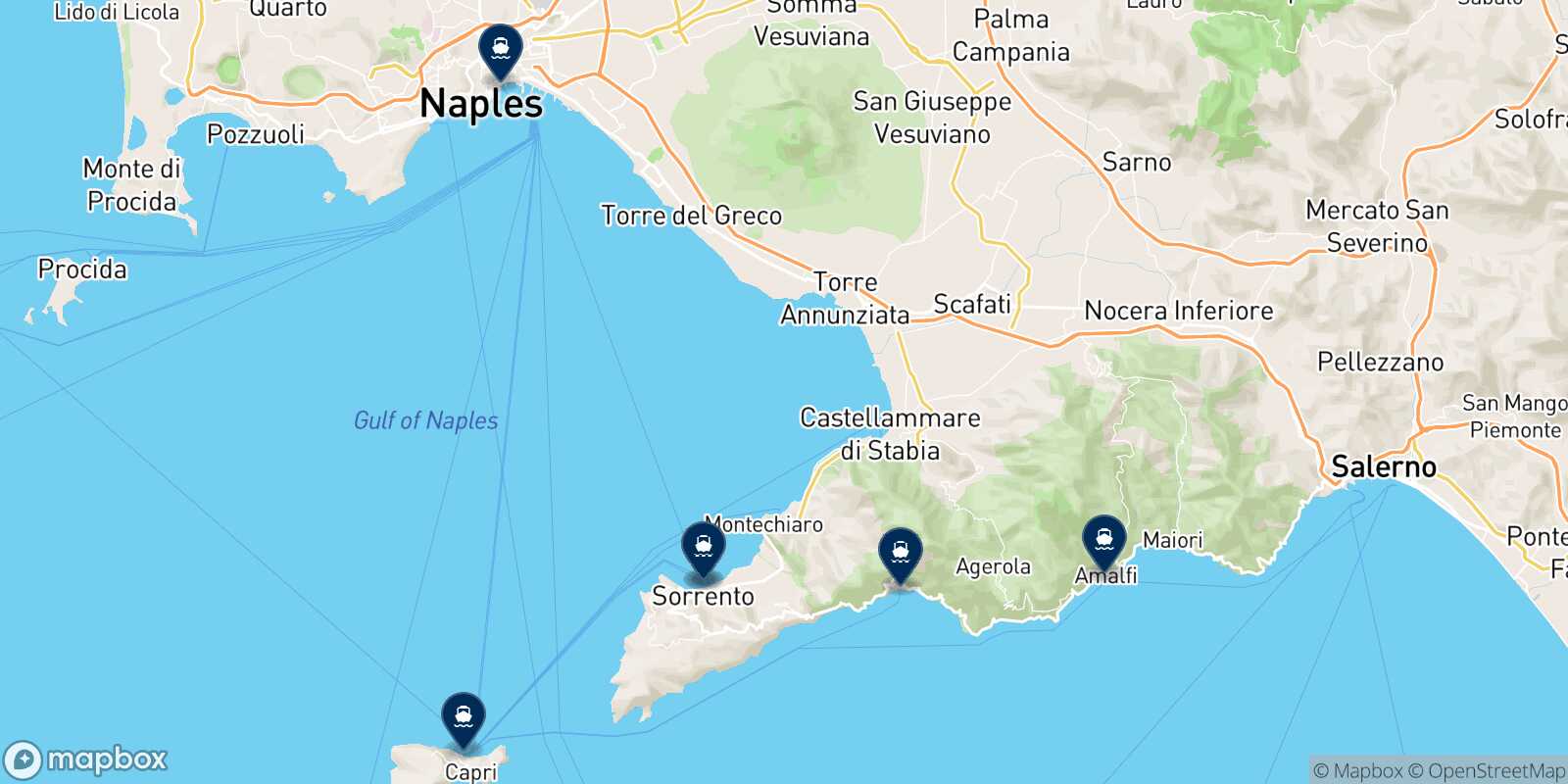 Mappa delle destinazioni raggiungibili da Castellammare