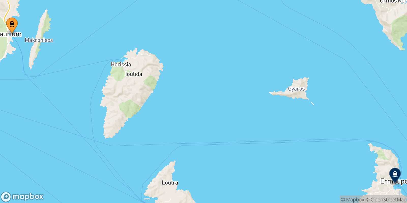 Mappa della rotta Lavrio Syros