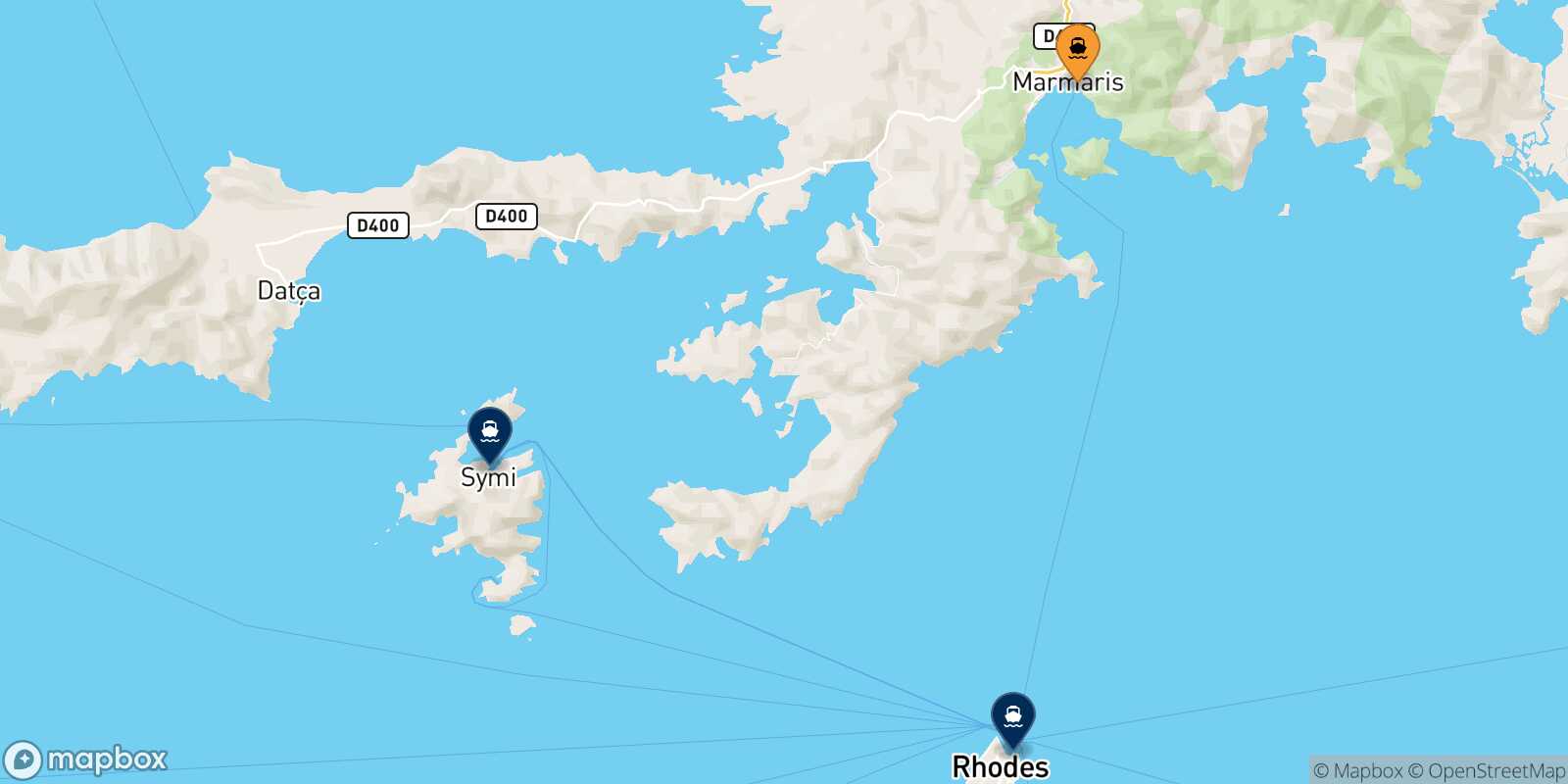 Mappa delle destinazioni raggiungibili da Marmaris