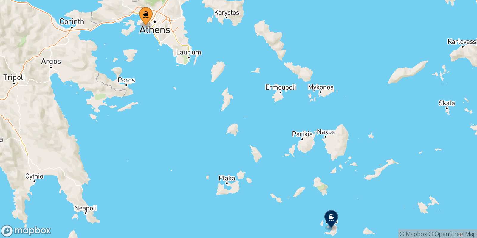Mappa della rotta Pireo Santorini