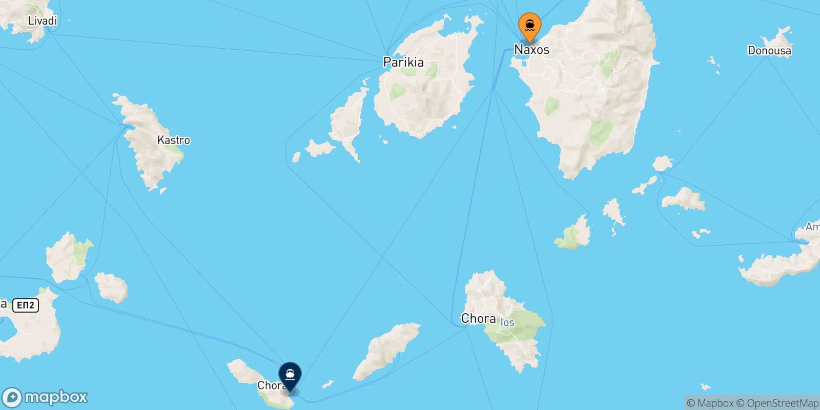 Mappa della rotta Naxos Folegandros