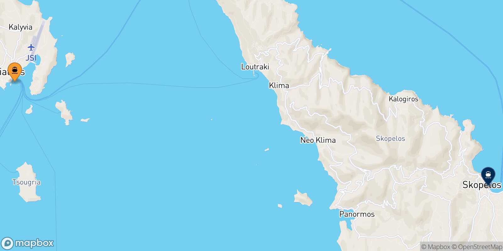 Mappa della rotta Skiathos Skopelos
