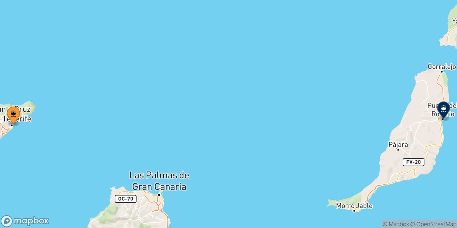 Mappa della rotta Santa Cruz De Tenerife Puerto Del Rosario (Fuerteventura)