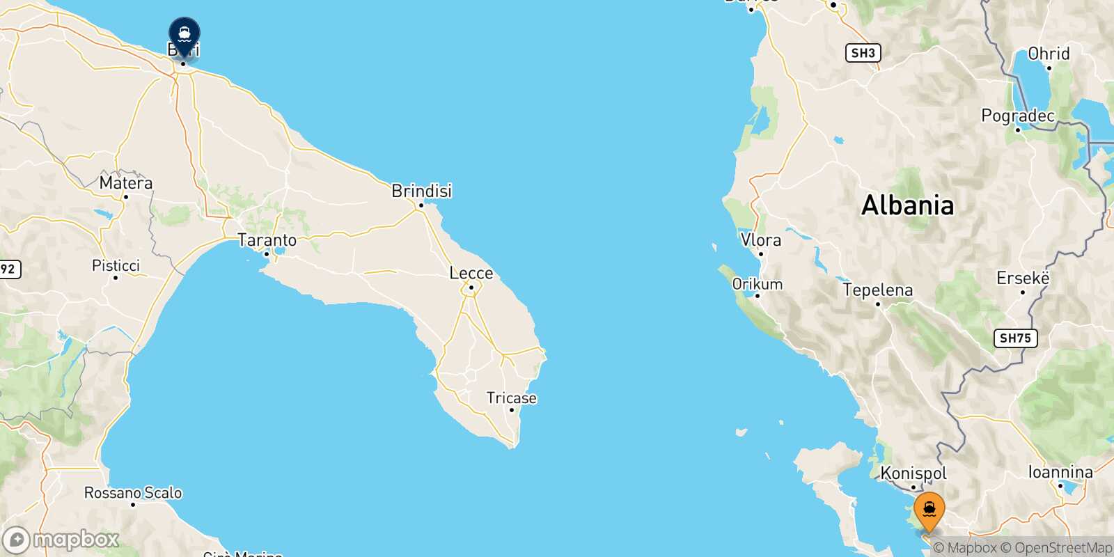 Mappa della rotta Igoumenitsa Bari