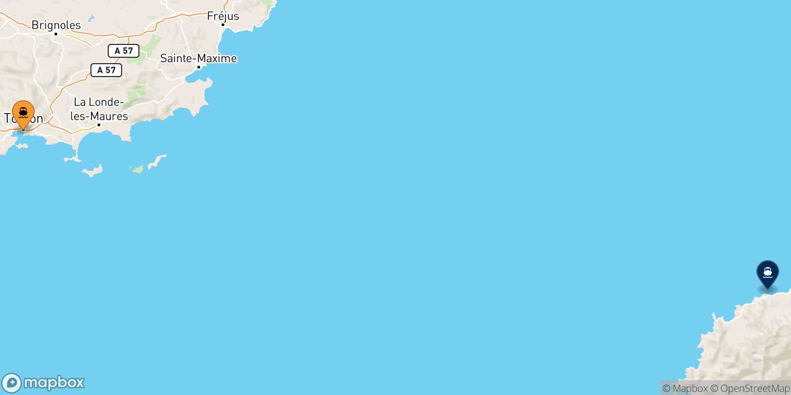 Mappa della rotta Tolone Ile Rousse