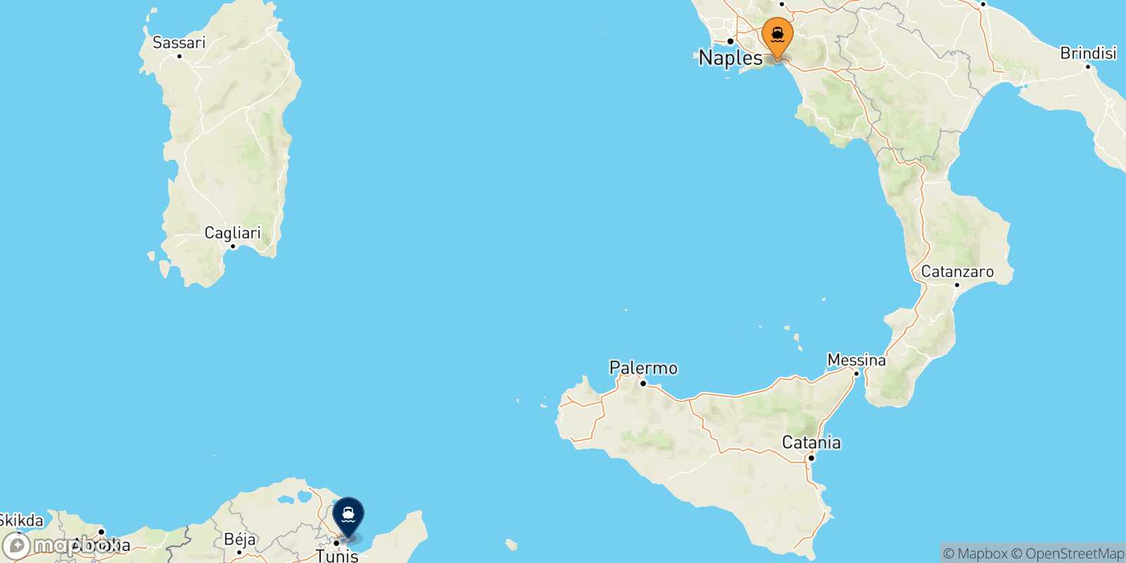 Mappa delle destinazioni raggiungibili da Salerno