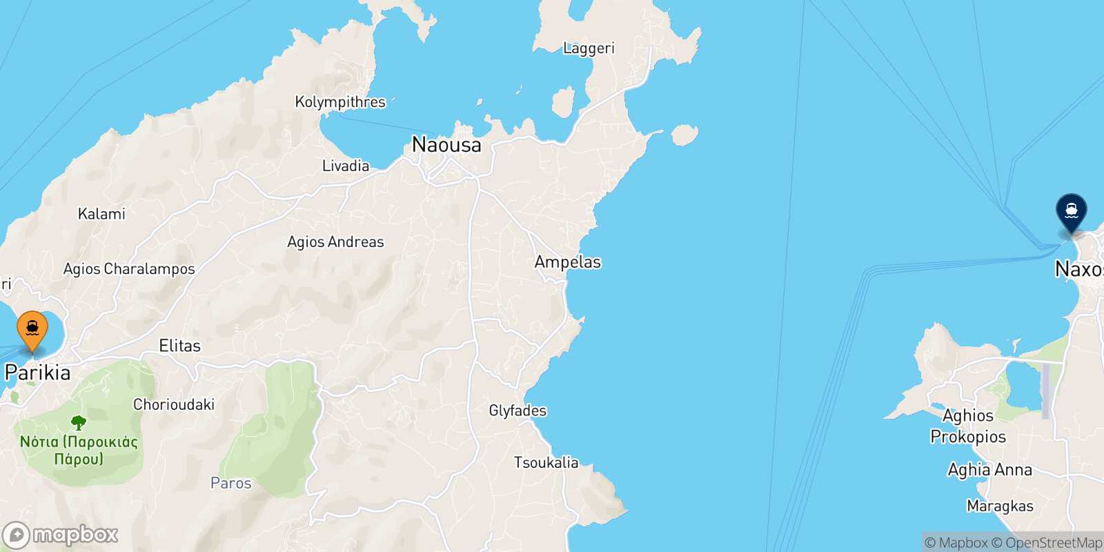 Mappa della rotta Paros Naxos