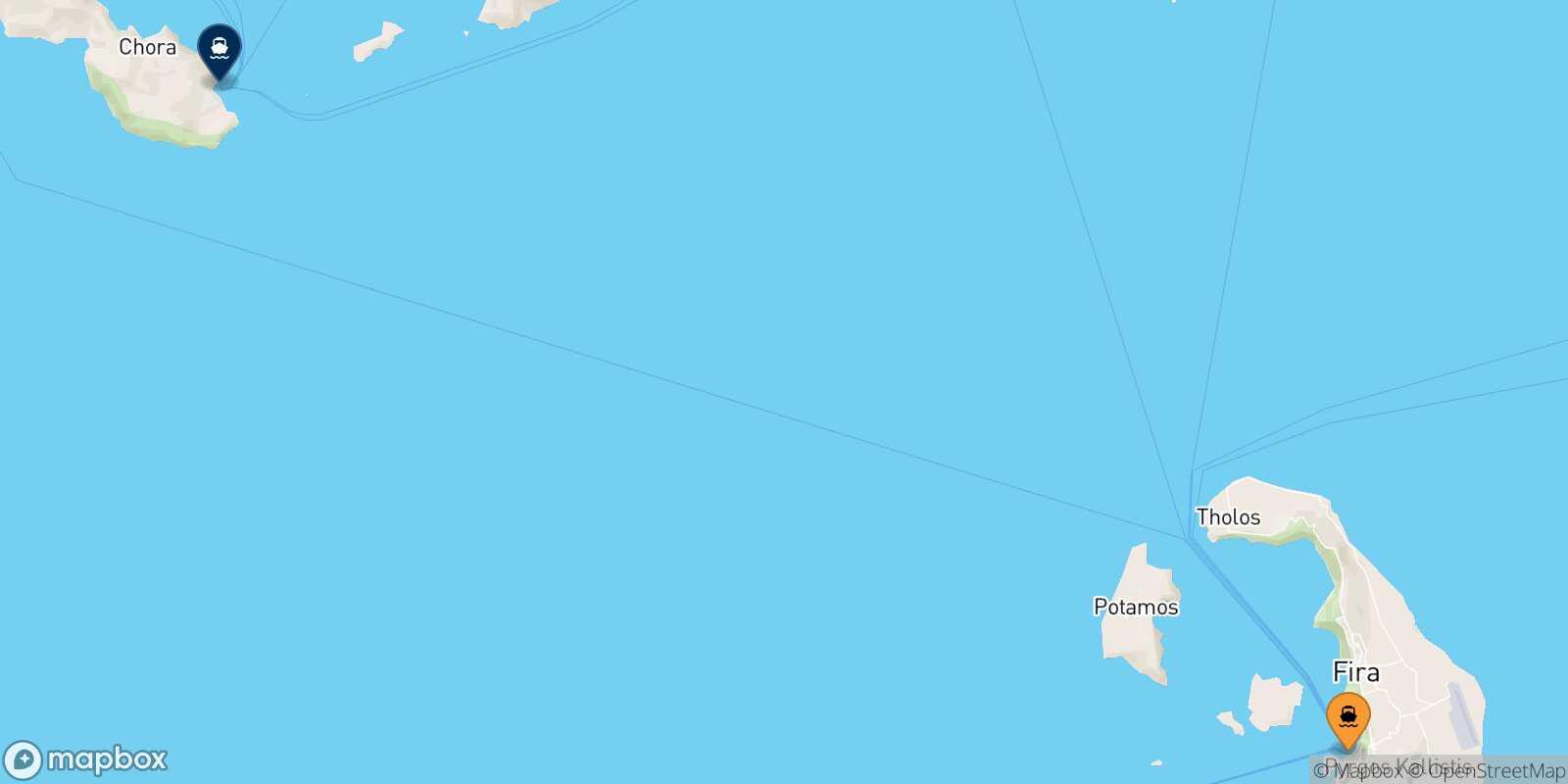 Mappa della rotta Santorini Folegandros