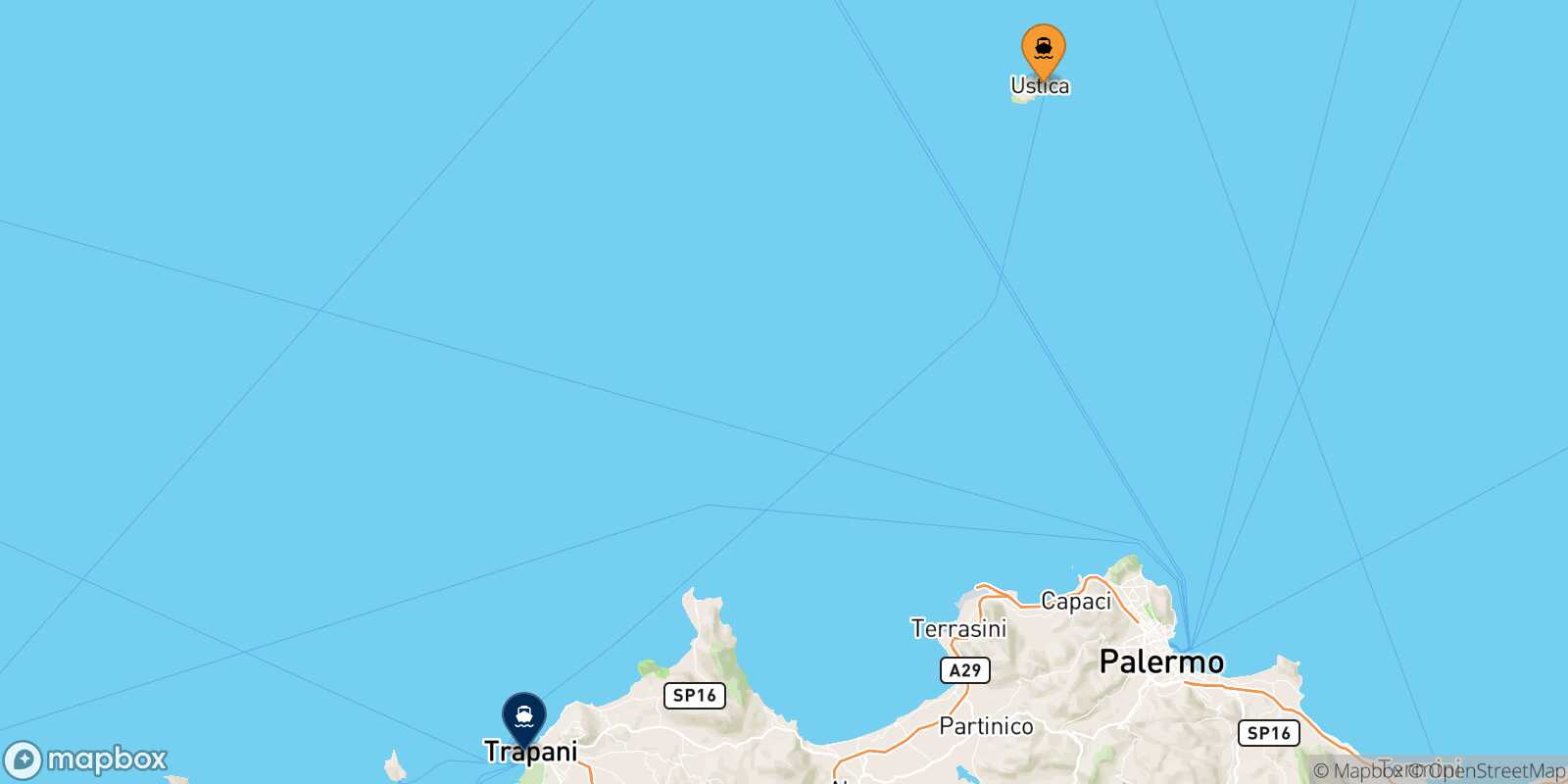 Mappa dei porti collegati con  Trapani